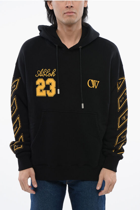 Shop Off-white Brushed Cotton Ow23 Skate Fit Hoodie