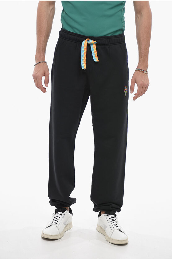 Shop Marcelo Burlon County Of Milan Brushed Cotton Pants With Embroidered Logo