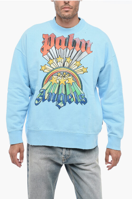 Shop Palm Angels Brushed Cotton Rainbow Crewneck Sweatshirt