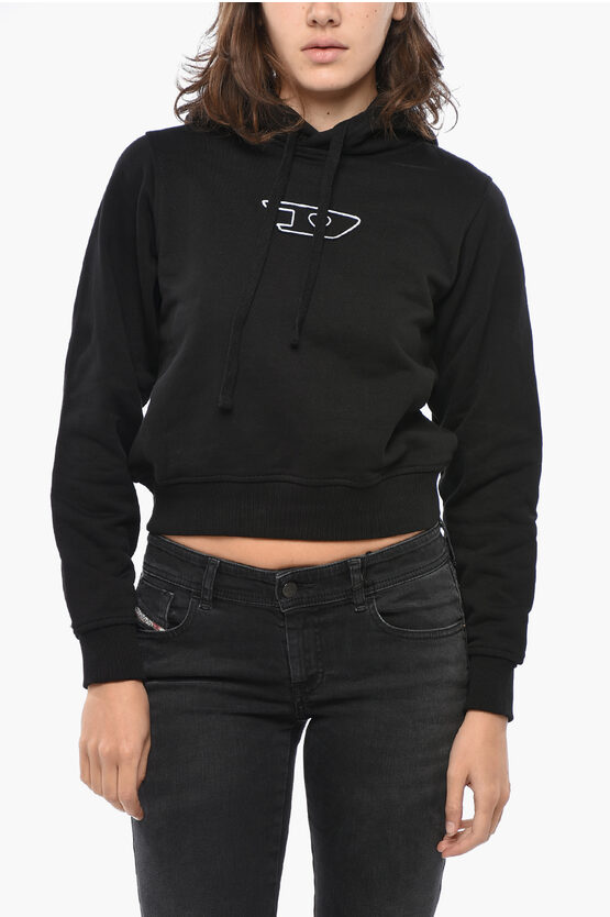 Diesel Brushed Cotton Reggy Cropped Fit Hoodie In Black