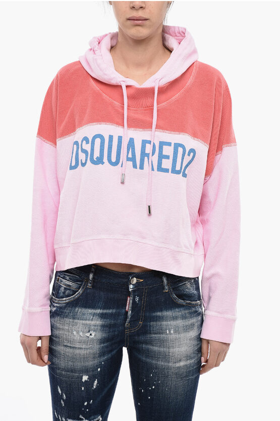 Dsquared2 Brushed Cotton Reverse Hoodie With Logo In Pink
