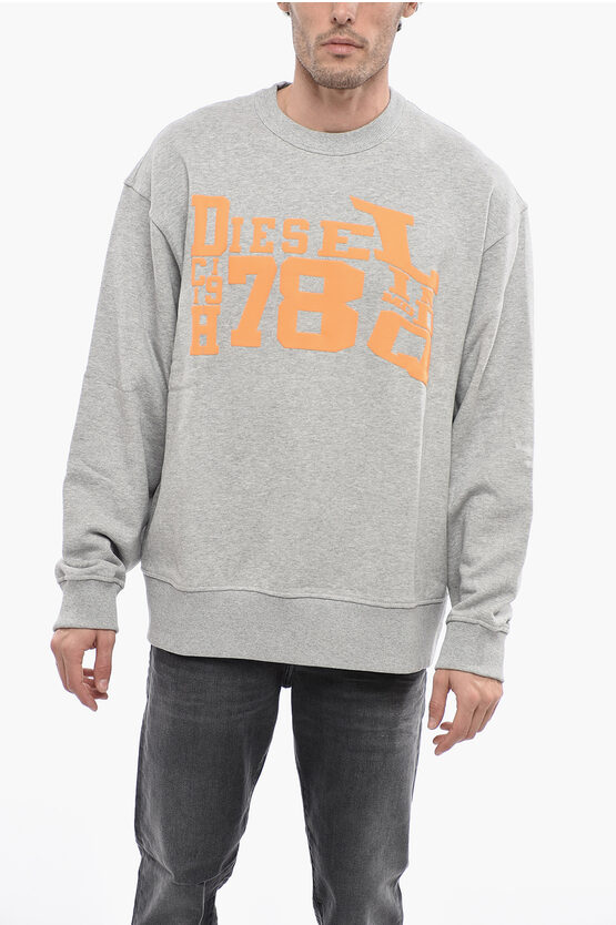 Diesel Brushed Cotton S-macs-g2 Crew-neck Sweatshirt With Contrasti In Gray