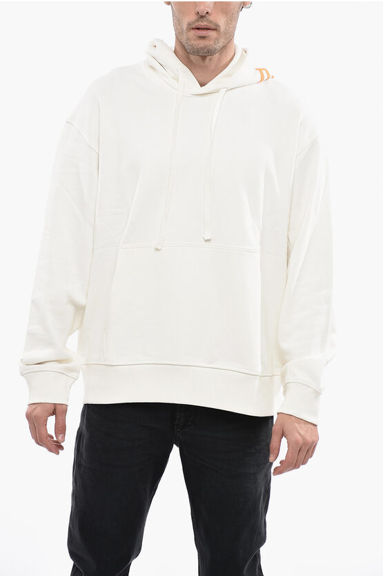 Diesel Brushed Cotton S-macs-hood-g6 Hoodie With Contrasting Maxi L In White