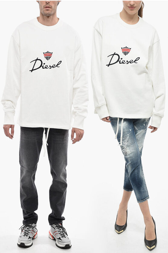 Diesel Brushed Cotton S-macsless Crew-neck Unisex Sweatshirt With E In White