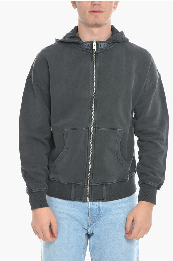 Diesel Brushed Cotton S-nekki-jac Sweatshirt With Hood And Zip Clos In Grey