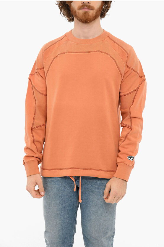 Diesel Brushed Cotton S-ribal Crewneck Sweatshirt With Visible Seam In Orange