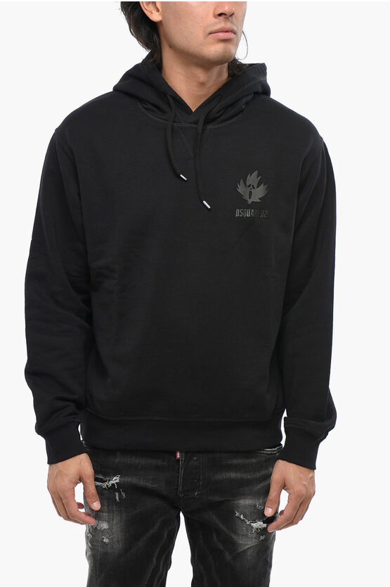 Dsquared2 Brushed Cotton Screaming Leaf Hoodie In Black