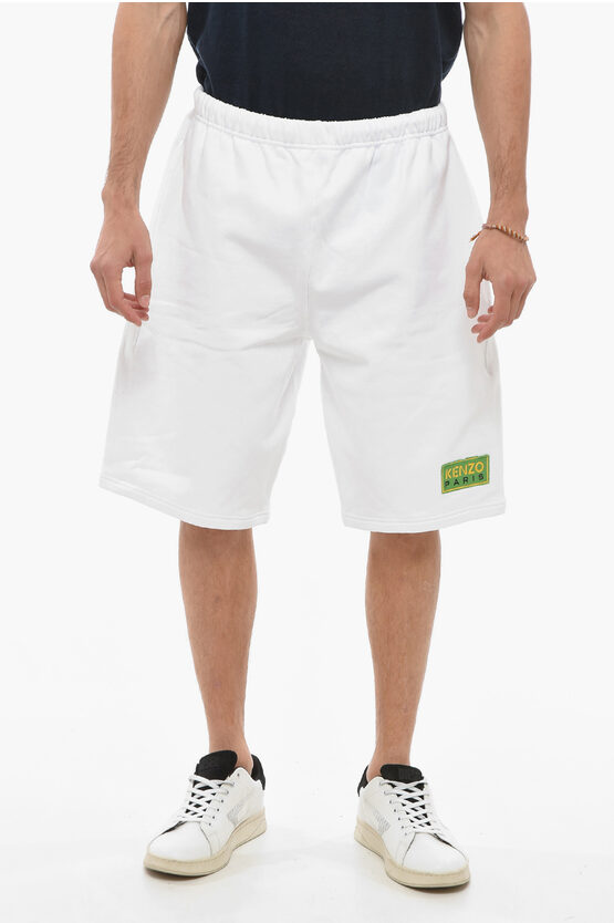 Kenzo Brushed Cotton Shorts With Drawstrings In White