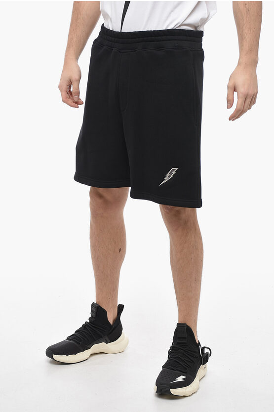 Neil Barrett Brushed Cotton Shorts With Embroidered Logo In Black