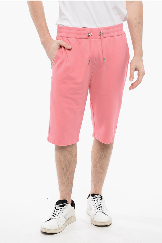 Balmain Brushed Cotton Shorts With Flocked Logo In Pink