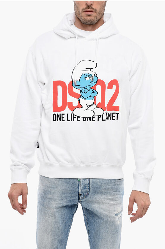 Dsquared2 Brushed Cotton Smurfs Cool Hoodie In White