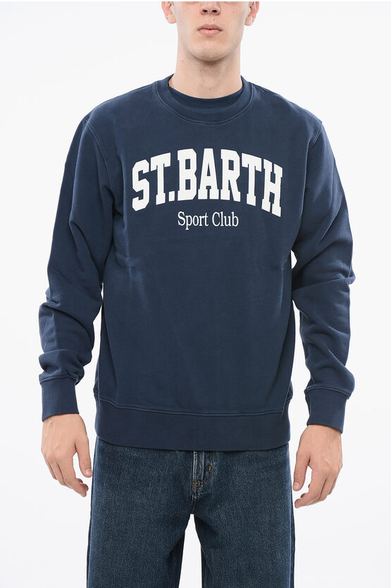 Mc2 Saint Barth Brushed Cotton Sport Club Crew-neck Sweatshirt With Printed In Blue
