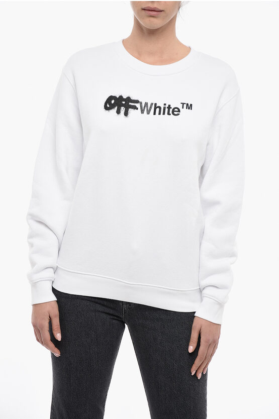 Off-white Brushed Cotton Spray Crewneck Sweatshirt In White