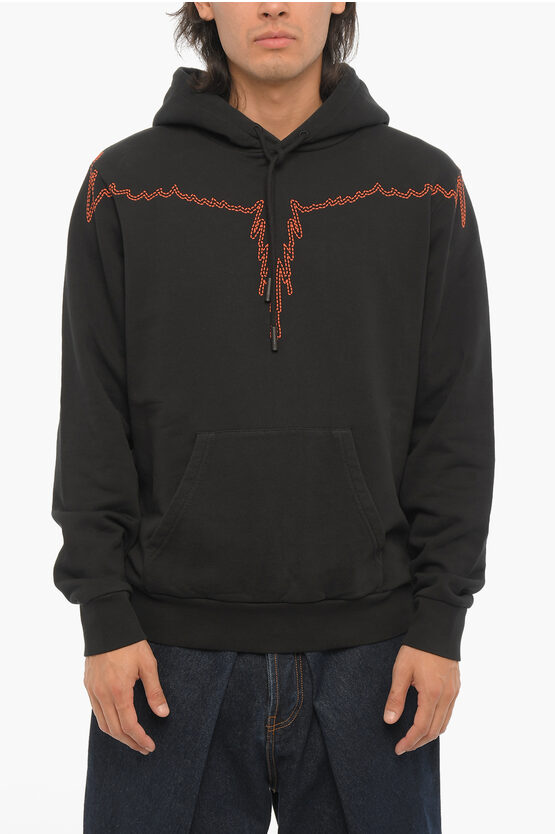 Shop Marcelo Burlon County Of Milan Brushed Cotton Stitch Wings Hoodie