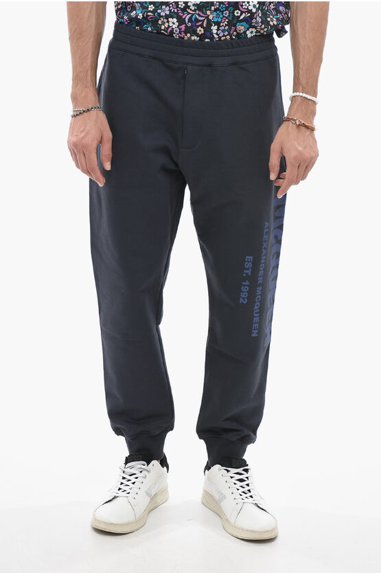 Shop Alexander Mcqueen Brushed Cotton Sweatpants With Printed Logo