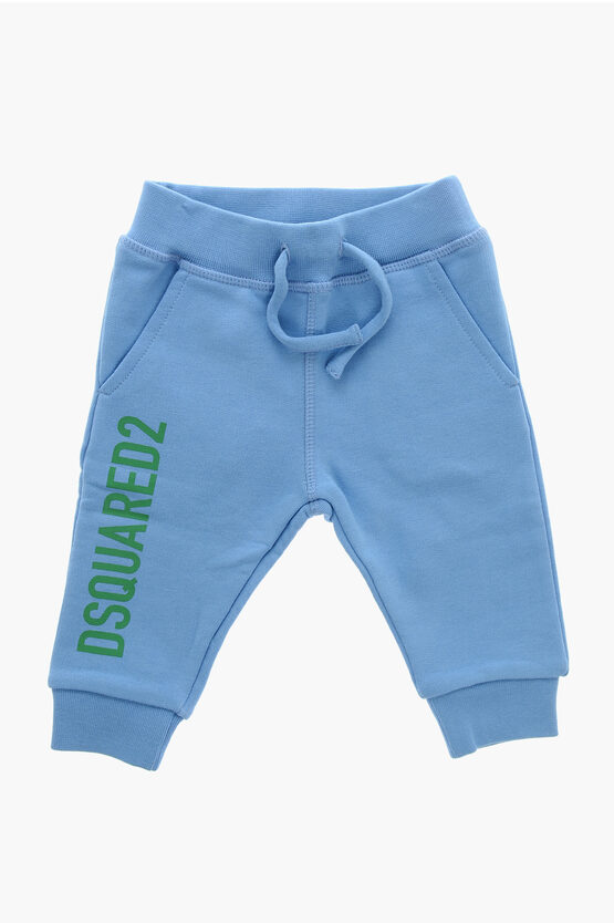 Dsquared2 Brushed Cotton Sweatpants With Printed Logo In Blue
