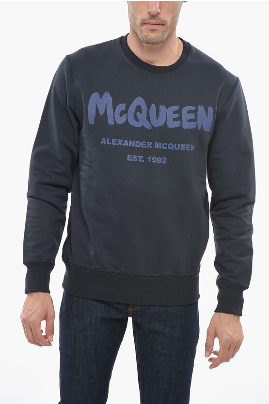 Shop Alexander Mcqueen Brushed Cotton Sweatshirt With Logo Print