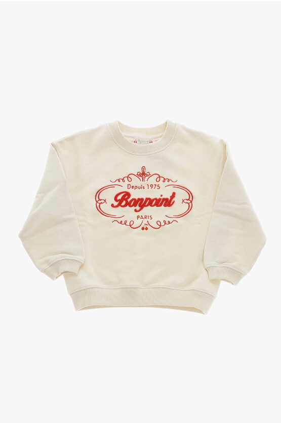 Brushed Cotton TAYLA Crew-neck Sweatshirt with Embroidered Logo
