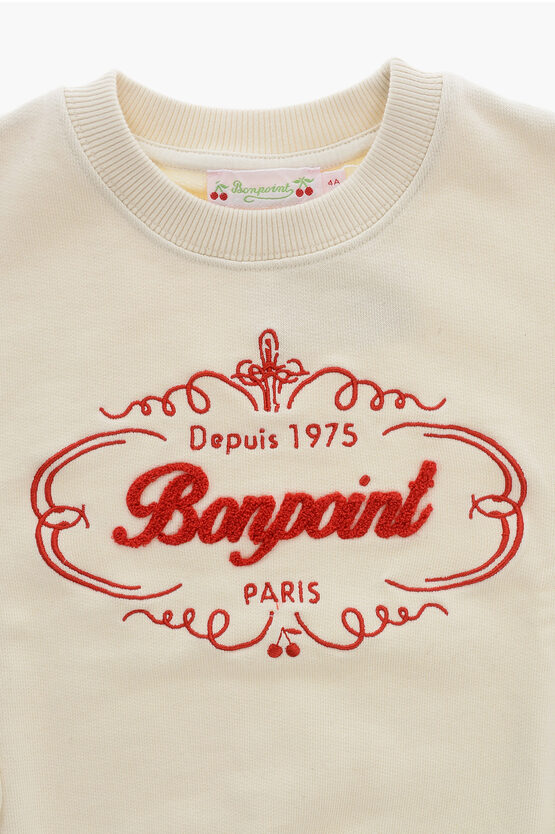 Brushed Cotton TAYLA Crew-neck Sweatshirt with Embroidered Logo