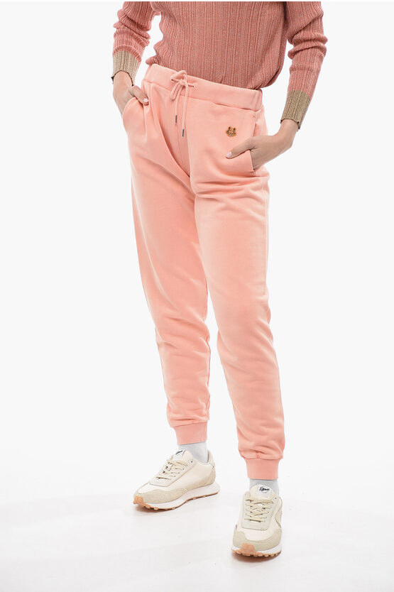 Shop Kenzo Brushed Cotton Tiger Crest Sweatpants With Cuffs