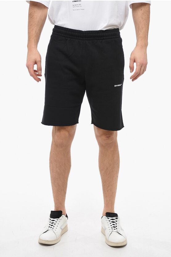Off-white Brushed Cotton Wave Outline Shorts In Black