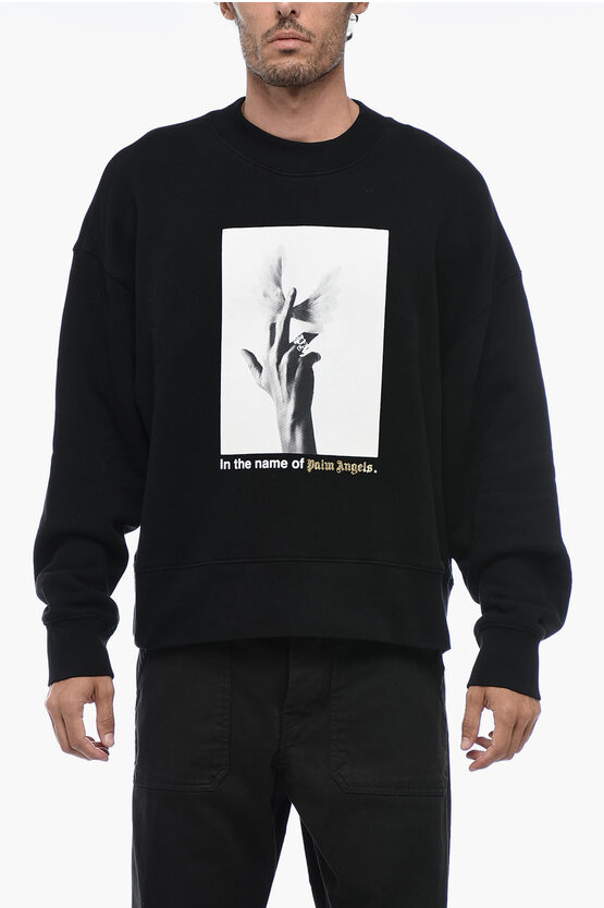 Shop Palm Angels Brushed Cotton Wings Crew Neck Sweatshirt With Print