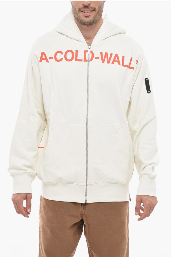 Shop A-cold-wall* Brushed Cotton Zipped Hoodie With Logo Print