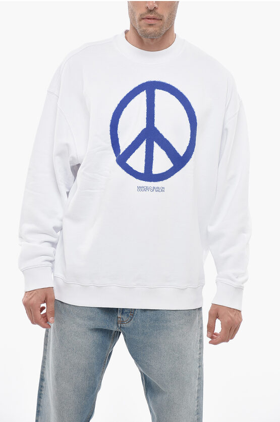 Shop Marcelo Burlon County Of Milan Brushed County Peace Sweatshirt With Logo Print