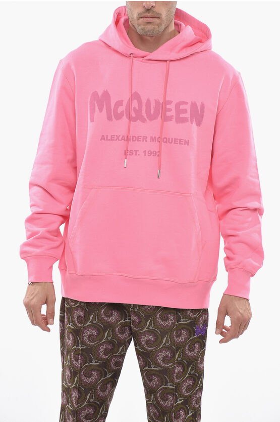 Shop Alexander Mcqueen Brushed Hoodie Sweatshirt With Logo Print