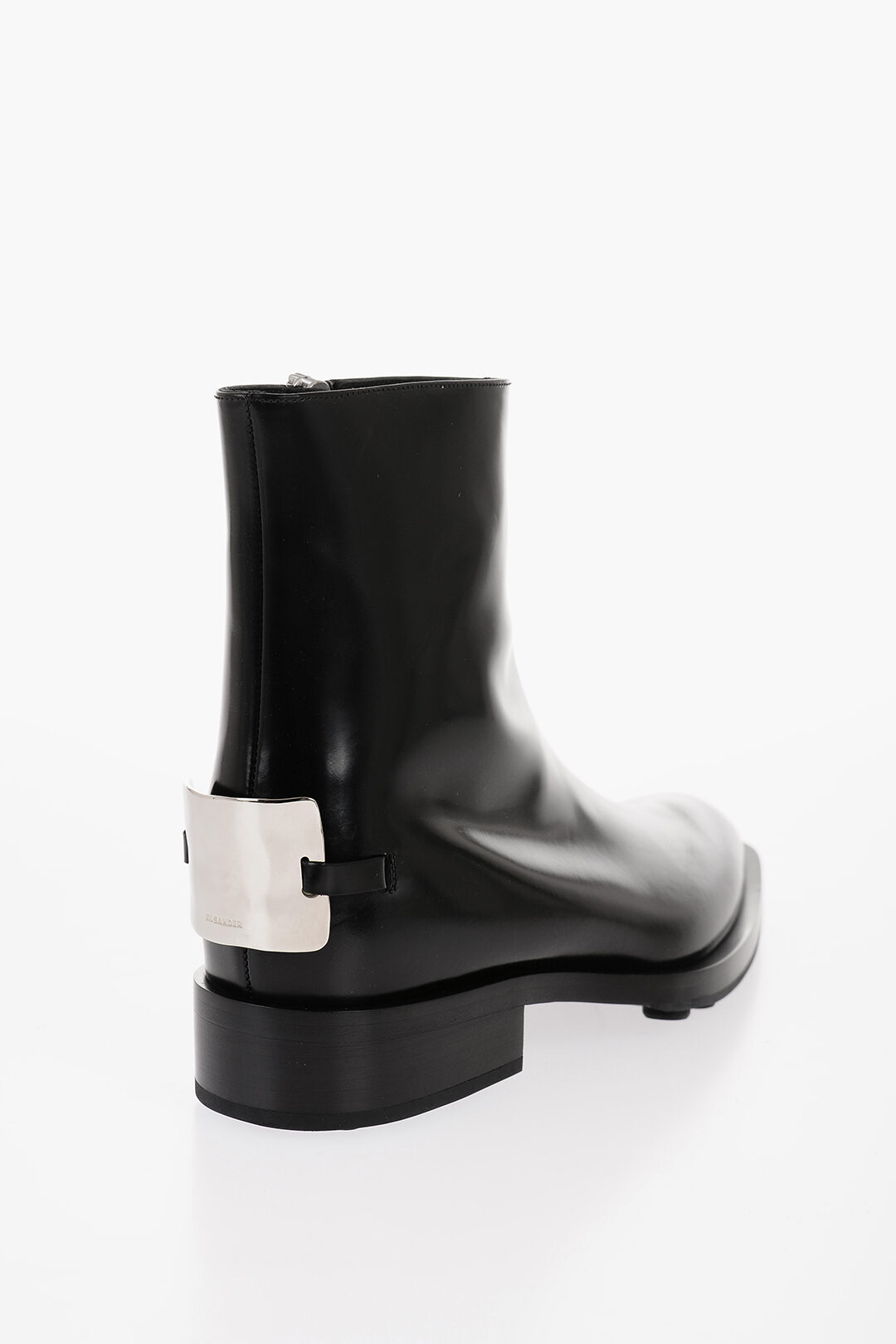 Jil Sander Brushed Leather ANGKOR Booties with Metal Plaque