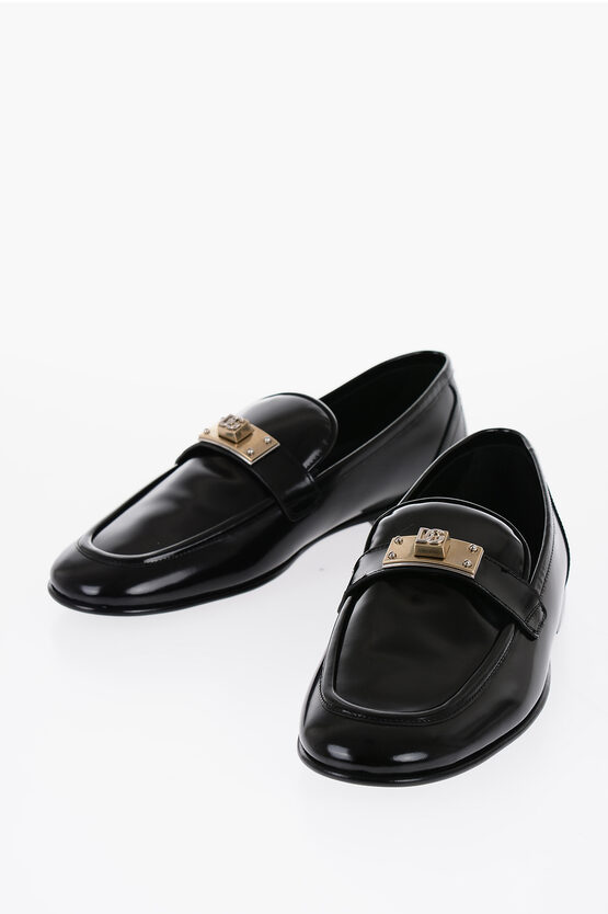 Dolce & Gabbana Brushed Leather Ariosto Loafers With Golden Detail In Black