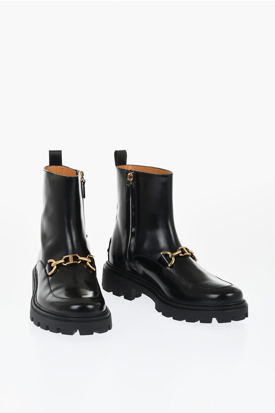 Tod's Brushed Leather Booties With Front Morset In Black