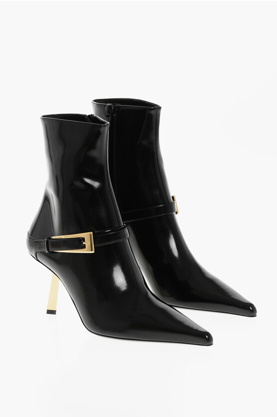 Saint Laurent Brushed Leather Booties With Strap 8cm In Black