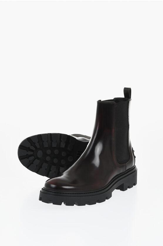 Tod's Burgundy Brown Ankle Boots With Elastic Sides In Brown