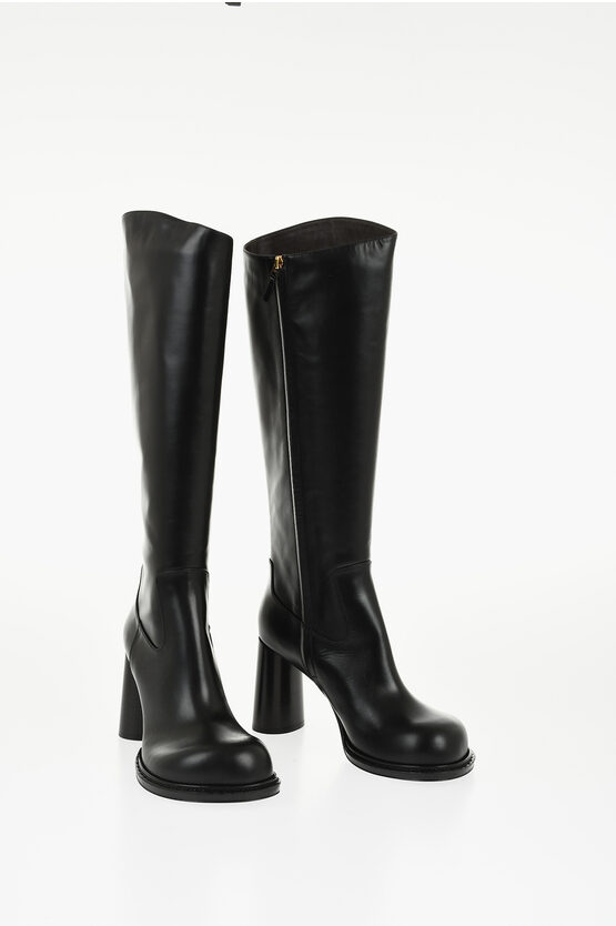 Bottega Veneta Brushed Leather Cliff Under The Knee Boots 9cm In Black