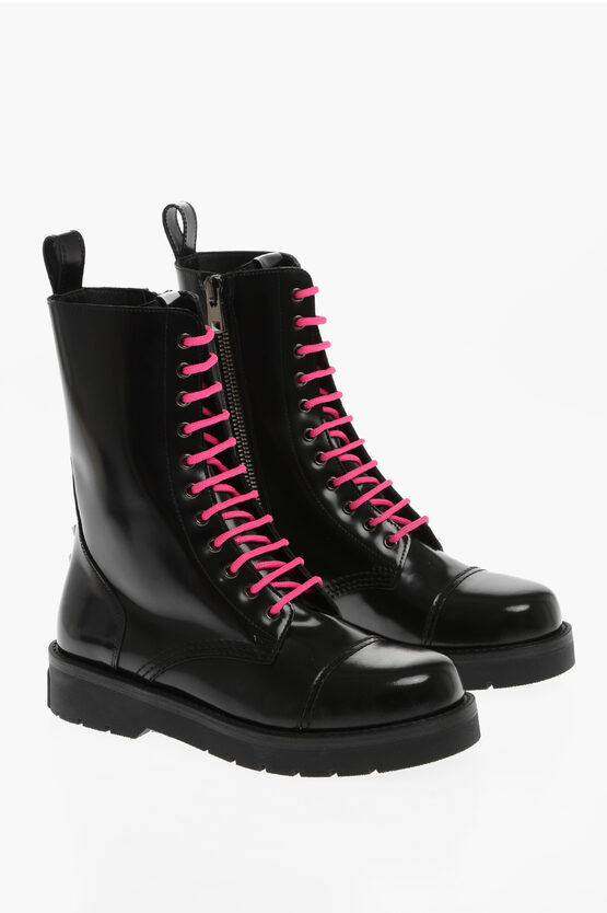 Shop Valentino Brushed Leather Combat Boots With Studs