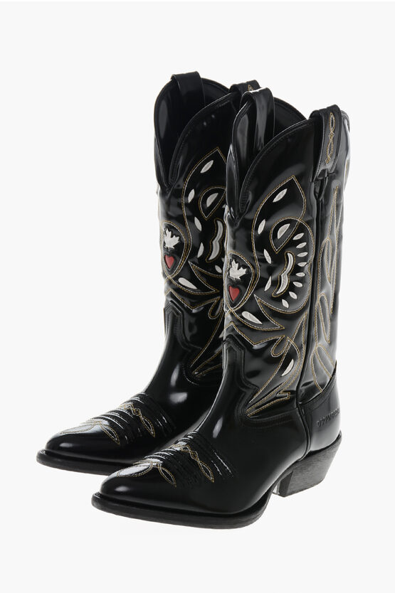 Dsquared2 Brushed Leather Cowboy Western Boots In Multi