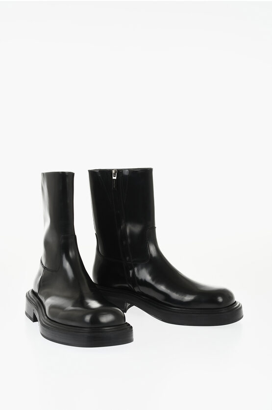 Ferragamo Brushed Leather Formia Booties In Black