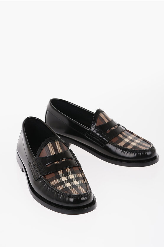Shop Burberry Brushed Leather Loafers With Iconic Print
