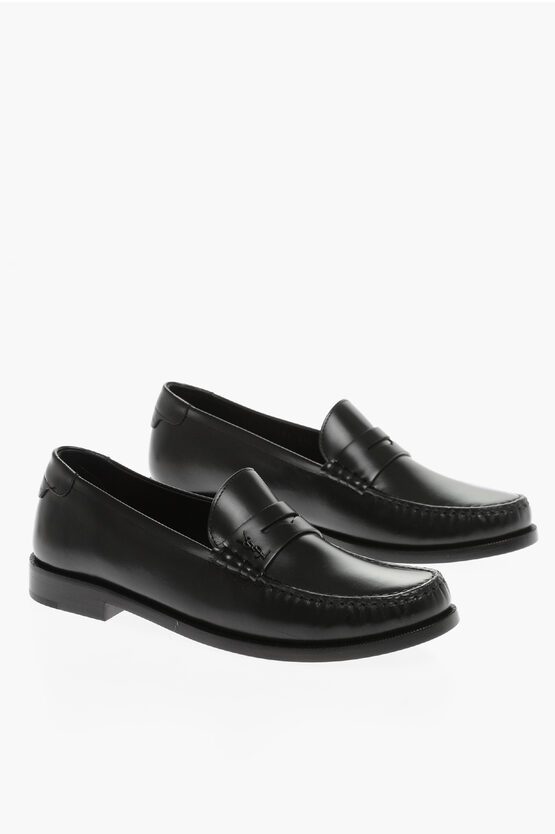 SAINT LAURENT BRUSHED LEATHER LOAFERS