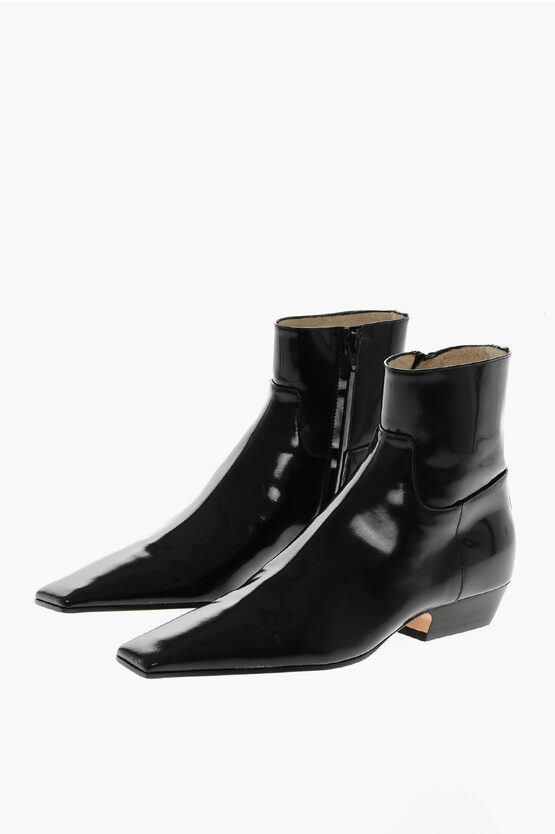 Khaite Brushed Leather Marfa Booties With Square-toe In Black