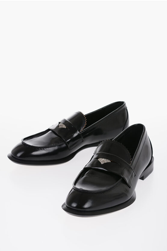 Shop Alexander Mcqueen Brushed Leather Penny Loafers