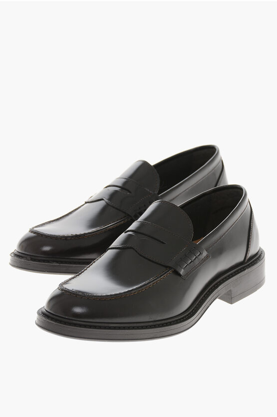 Testoni Brushed Leather Penny Loafers