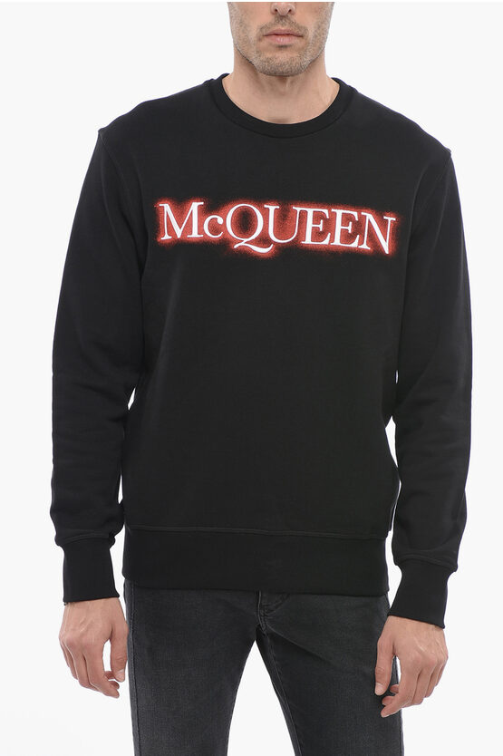 Shop Alexander Mcqueen Brushed Sweatshirt With Contrasting Embroidered Logo