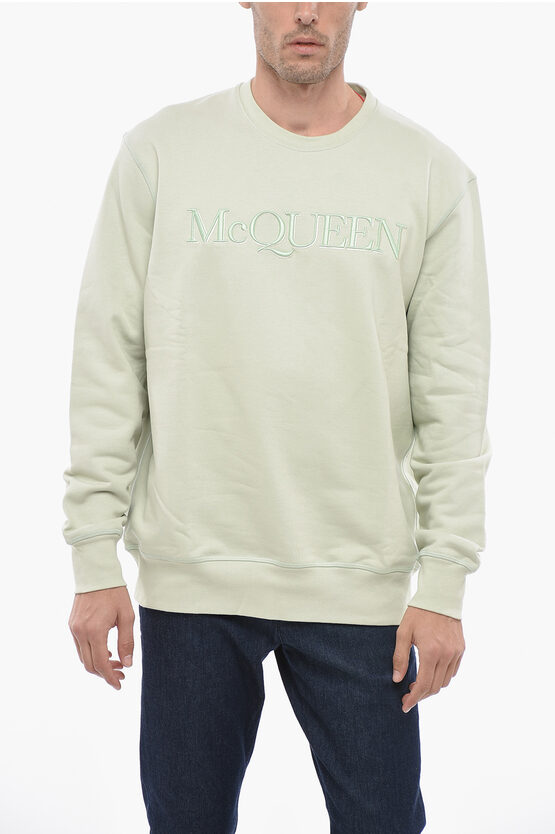 Shop Alexander Mcqueen Brushed Sweatshirt With Ton-sur-ton Embroidery