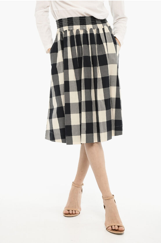 Woolrich Buffalo Check Circle Longuette Skirt With Drawstring Waist In Black