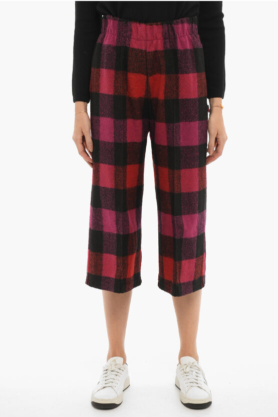 Woolrich Buffalo Checked Gaucho Pants With Drawstring Waist In Pink