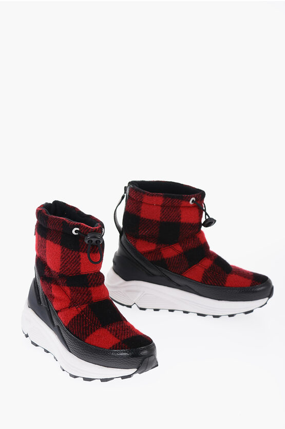 Shop Woolrich Buffalo Checked Virgin Wool Arctic Booties With Leather Deta