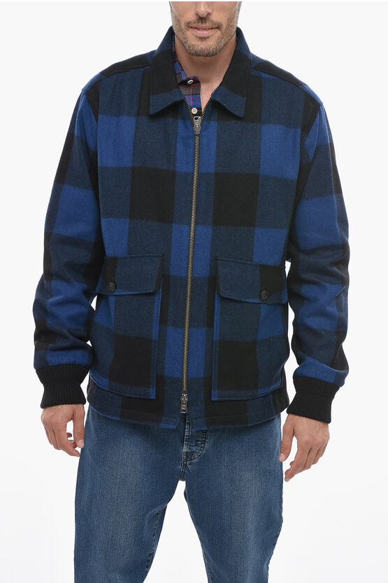 Shop Woolrich Buffalo Checked Wool And Nylon Overshirt