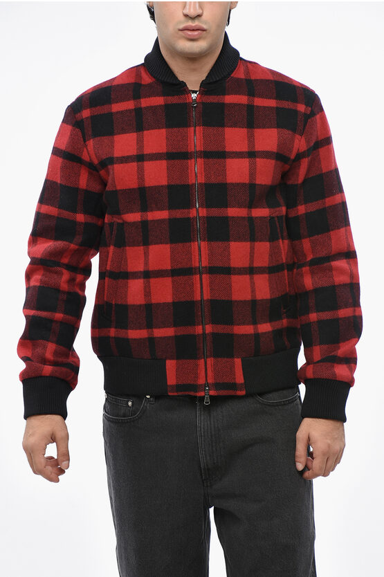 Woolrich Buffalo Checked Wool Blend Bomber Jacket In Red